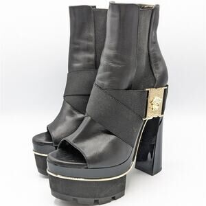 Versace Spring 2016 Black Leather Medusa Platform Ankle Booties Size 38
